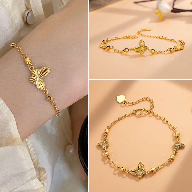 ประกายสร้อยข้อมือผีเสื้อเลเซอร์ผู้หญิงเดิมแสงหรูหราซอกระดับไฮเอนด์18เคไม่ซีดจางประณีตสร้อยข้อมือทองใหม่ส่วนบุคคลย้อนยุคของขวัญวันวา