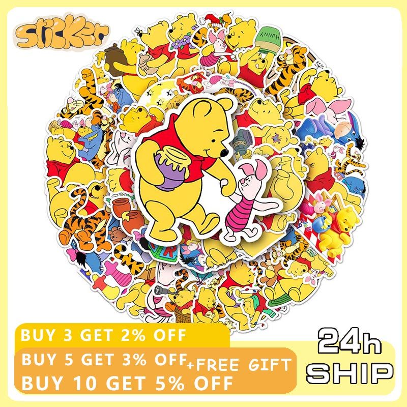 50 ชิ้น Disney Winnie The Pooh สติกเกอร์สําหรับ DIY โทรศัพท์ขวดน้ํากระเป๋าเดินทางหญิง Decal ของเล่นเด็ก
