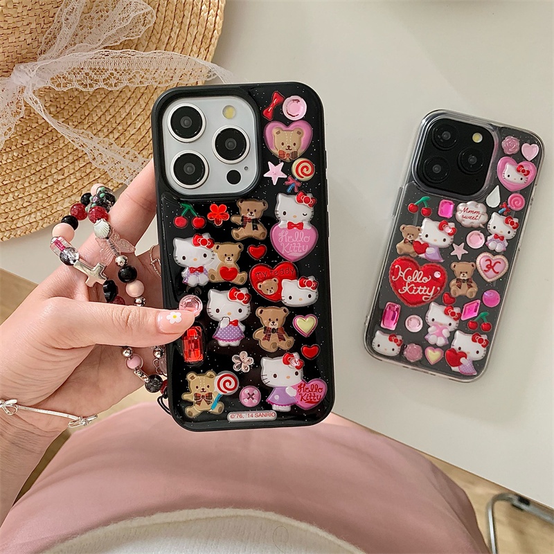 สติ๊กเกอร์กาวฟอง Hello Kitty เคสโทรศัพท์ Apple ฝาครอบป้องกันสําหรับ iPhone 12Promax 12Pro 13Pro 14Promax 15 เคสป้องกันการตก
