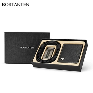 BOSTANTEN กระเป๋าสตางค์ผู้ชายและชุดเข็มขัด กระเป๋าสตางค์คุณภาพสูง เข็มขัดหัวเข็มขัดอัตโนมัติ