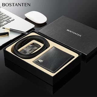 BOSTANTEN กระเป๋าสตางค์ผู้ชายและชุดเข็มขัด กระเป๋าสตางค์คุณภาพสูง เข็มขัดหัวเข็มขัดอัตโนมัติ