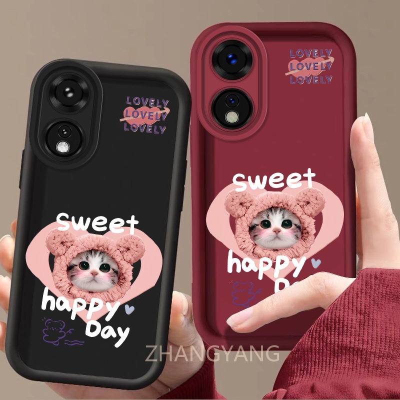 สําหรับ OPPO A17 A17K A38 4G A18 4G น่ารักการ์ตูนแมวเรียบง่ายและสวยเคสโทรศัพท์ทําจากซิลิโคน TPU โทรศัพท์เคสนิ่มกล้องป้องกันการตก