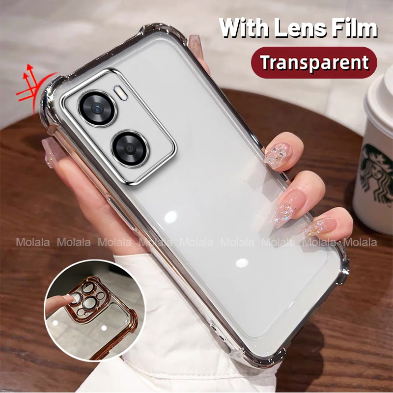 เคสโทรศัพท์, สำหรับ OPPO A96 A76 A77s A57 4G 2022 เคสนิ่ม, โปร่งใส, ถุงลมนิรภัยสี่มุม, พร้อมฟิล์มเลนส์