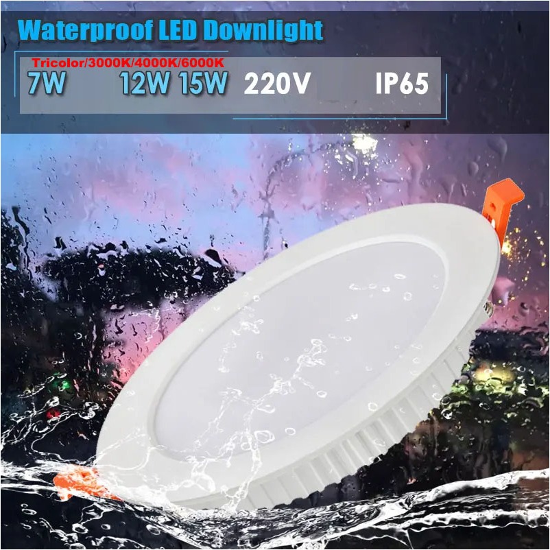 Ip65 LED ดาวน์ไลท์กันน้ํา 3 สีโคม AC220V 7W 12W 15W ห้องครัวห้องน้ําจุดห้องส้วม Tri สีโคมไฟเพดาน