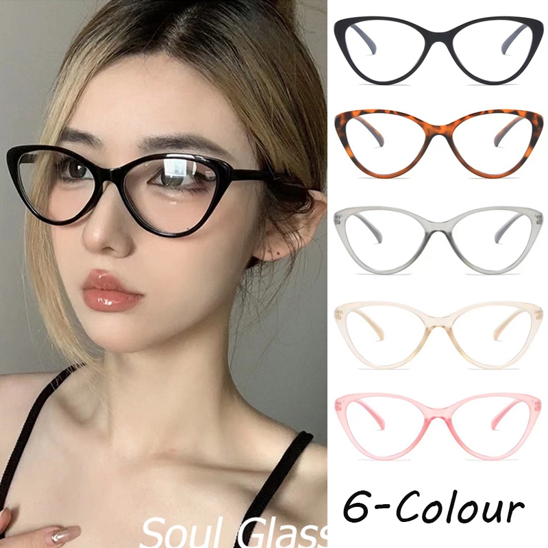 แว่นตา กรอบสามเหลี่ยม ป้องกันรังสียูวี ป้องกันแสงสีฟ้า สไตล์เรโทร สําหรับผู้หญิง