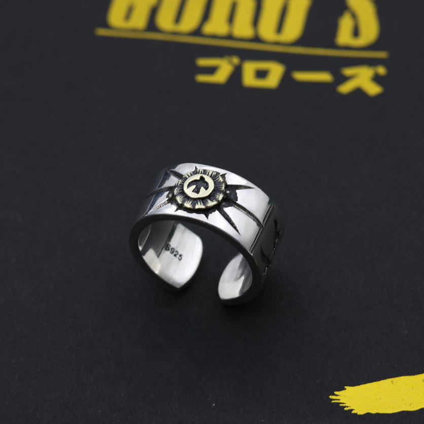 Takahashi Goro 's Goro/Trendy ชายฝัง Flying Eagle Ray Totem Mark Open Ring/Thai Silver Retro
