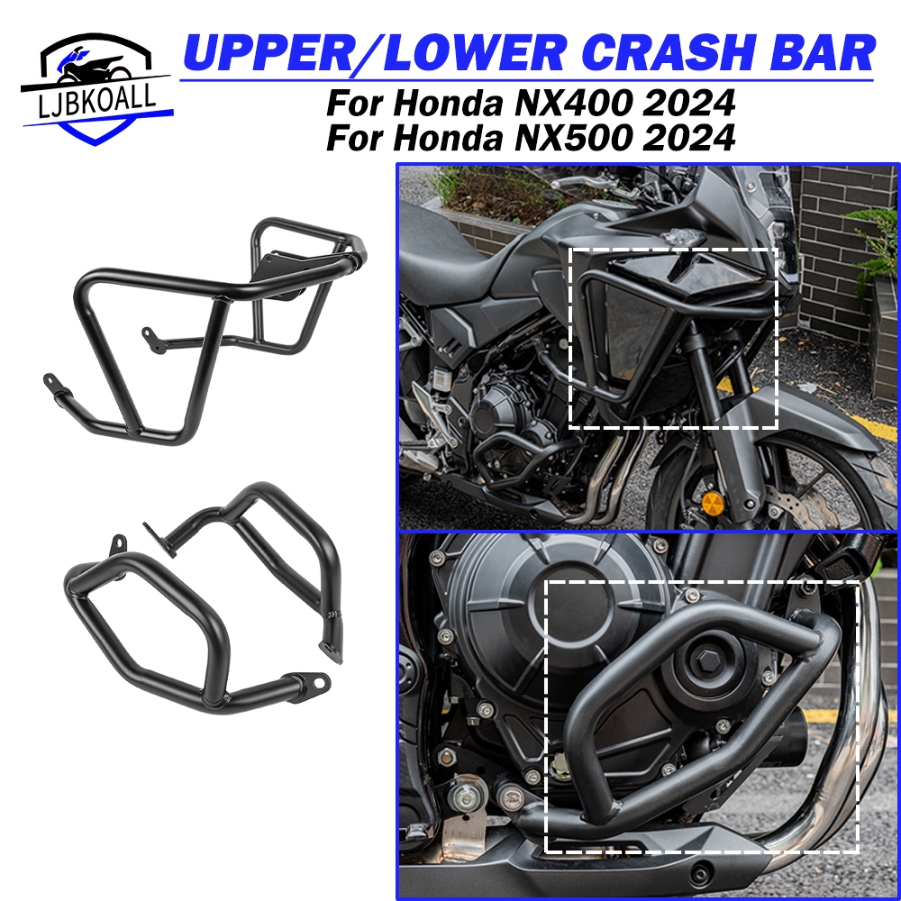 Ljjkoall รถจักรยานยนต์ NX400 NX500 Lower Upper Crash Bar เครื่องยนต์ Guard กรอบ Sliders กันชน Falling Protection สําหรับ Honda Nx 400 500 2024 อุปกรณ์เสริม