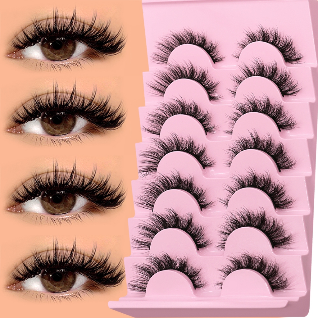 Groinneya 7 คู่ขนตาปลอมปุยธรรมชาติ 3D Cat Eye Faux Mink Strip Lashes Extension