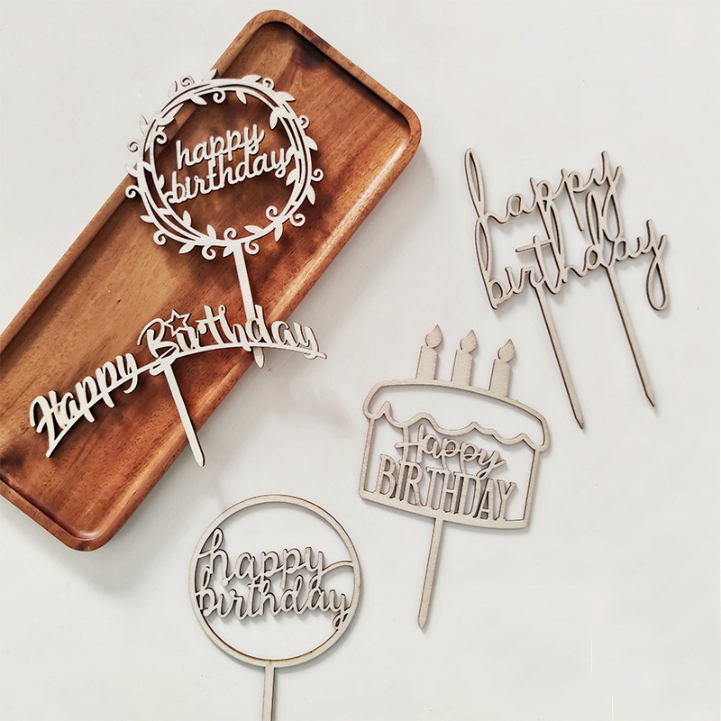 ✦ พร้อมส่ง ✦ ป้ายไม้วันเกิด ตกแต่งเค้ก ป้ายปักเค้ก happy birthday มินิมอล