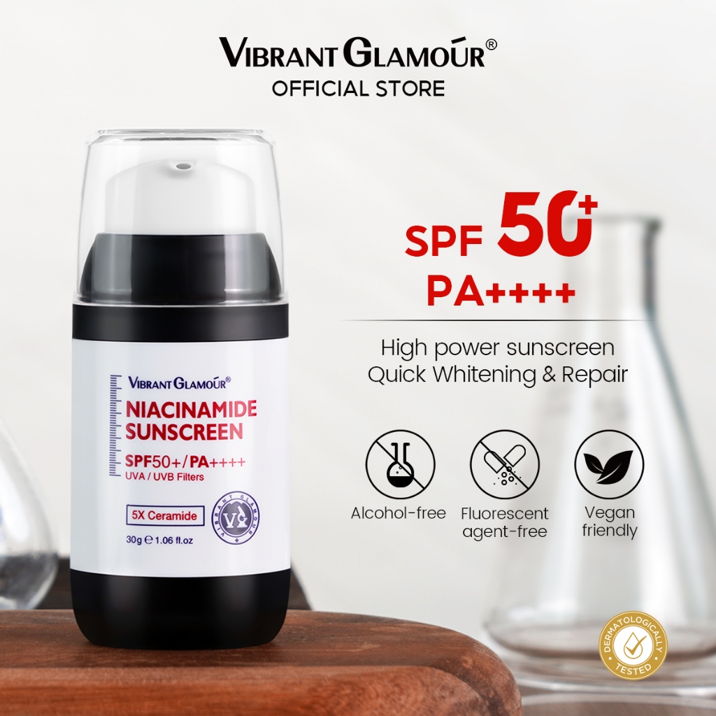 VIBRANT GLAMOUR ครีมกันแดดไนอะซินาไมด์ SPF50+ PA++++ UVA UVB ป้องกันผิวหน้า ลดริ้วรอย กระ จุดด่างดํา 5 ชิ้น 30 กรัม