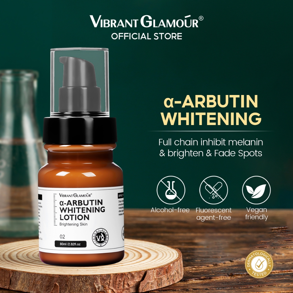 VIBRANT GLAMOUR FDA α-Arbutin โลชั่นไวท์เทนนิ่งครีม ช่วยให้ความชุ่มชื้น ลดเลือนจุดด่างดํา 80 มล.