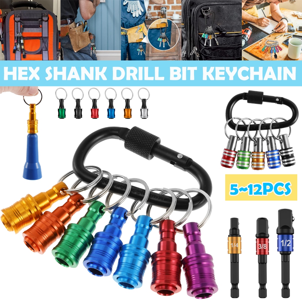 5/7/8/10/11/12 ชิ้น 1/4 นิ้ว Hex Shank ไขควงผู้ถือบิตบิตผู้ถือพวงกุญแจลวด Twister เครื่องมือ พวงกุญแจดอกสว่านไขควง ก้านหกเหลี่ยม โลหะ 1/4 นิ้ว น้ําหนักเบา ปลดไว