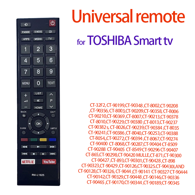 รีโมทสากล รีโมททีวี Toshiba LED LCD Smart TV รีโมท RM-L1625 CT-32F2, CT-90199, CT-90348, CT-8002, CT-90208, CT-90356, CT-8003, CT-90906, CT-90358, CT-90, Ct-906, CT-906, CT-903903, Ct-903, CT-903