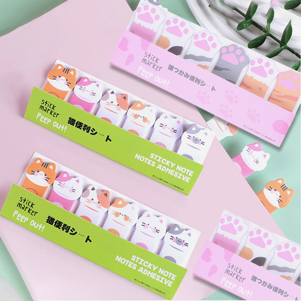 สติกเกอร์ฉลากโน้ตเหนียวแมวน่ารักสติกเกอร์ดัชนีการ์ตูนที่คั่นหมวดหมู่แท็กกระดาษบันทึกของขวัญนักเรียน
