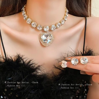 ยุโรปและสหรัฐอเมริกาหนักรักเพชร-เรียงราย ต่างหูสร้อยคอชุด ซอก แฟชั่นโอ้อวดกระดูกไหปลาร้าโซ่แสงหรูหราเครื่องประดับระดับไฮ
