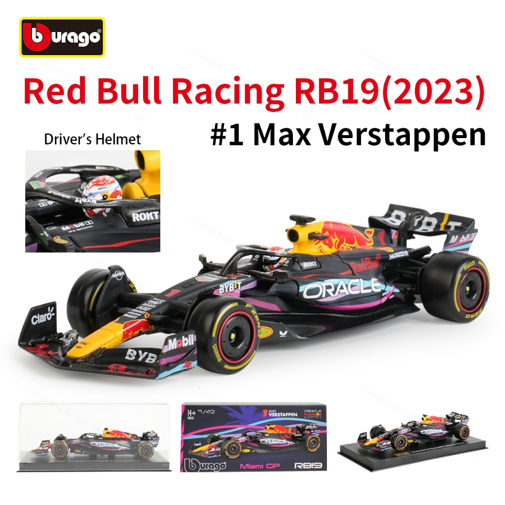 Bburago 1:43 Red Bull 2023 F1 Racing RB19 Miami Die Castยานพาหนะสูตรรถแข่งของเล่นกล่องอะคริลิค