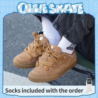 Bake18009 Ollieskate Wheat Color Suede Canvas Stitching Fashion Casual Men Women Unisex Skateboard Shoes Sports Shoes