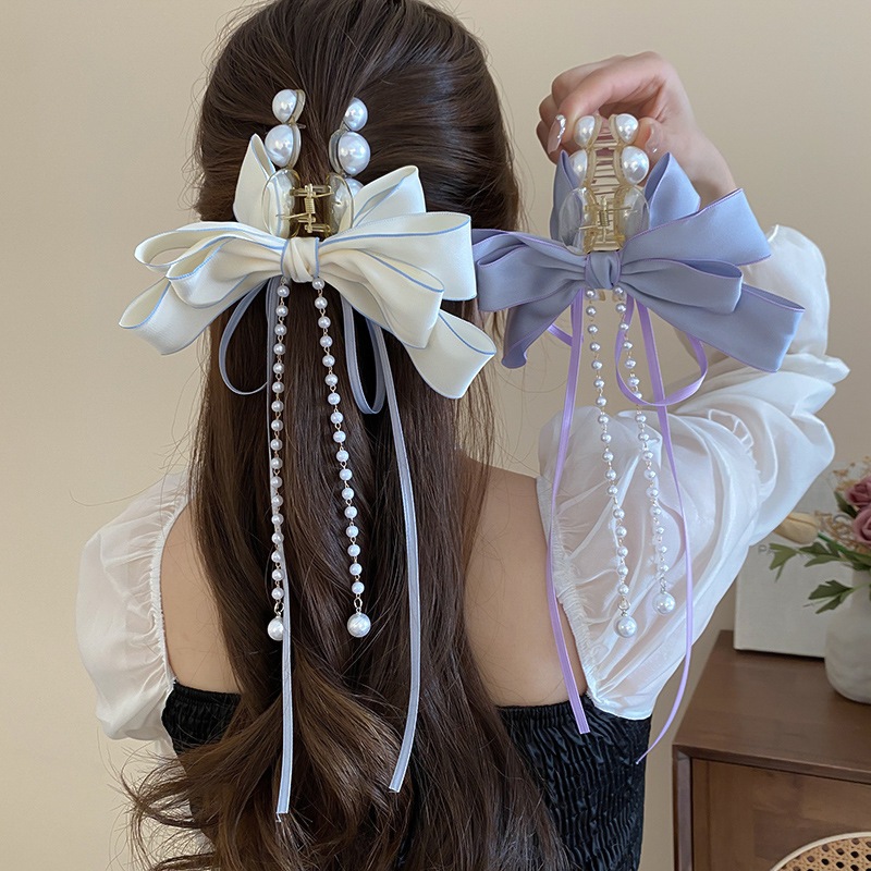 หวานผ้าโบว์มุกขอบกิ๊บฝรั่งเศสแสงหรูหราซูเปอร์นางฟ้าคว้าคลิปอุปกรณ์ผมสดขนาดเล็กขายส่ง