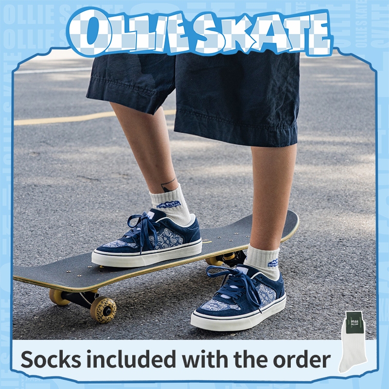 TNT03006 Ollieskate Blue Cashew Flower Suede Canvas Stitching Retro Casual Men Women Shoes Skateboar