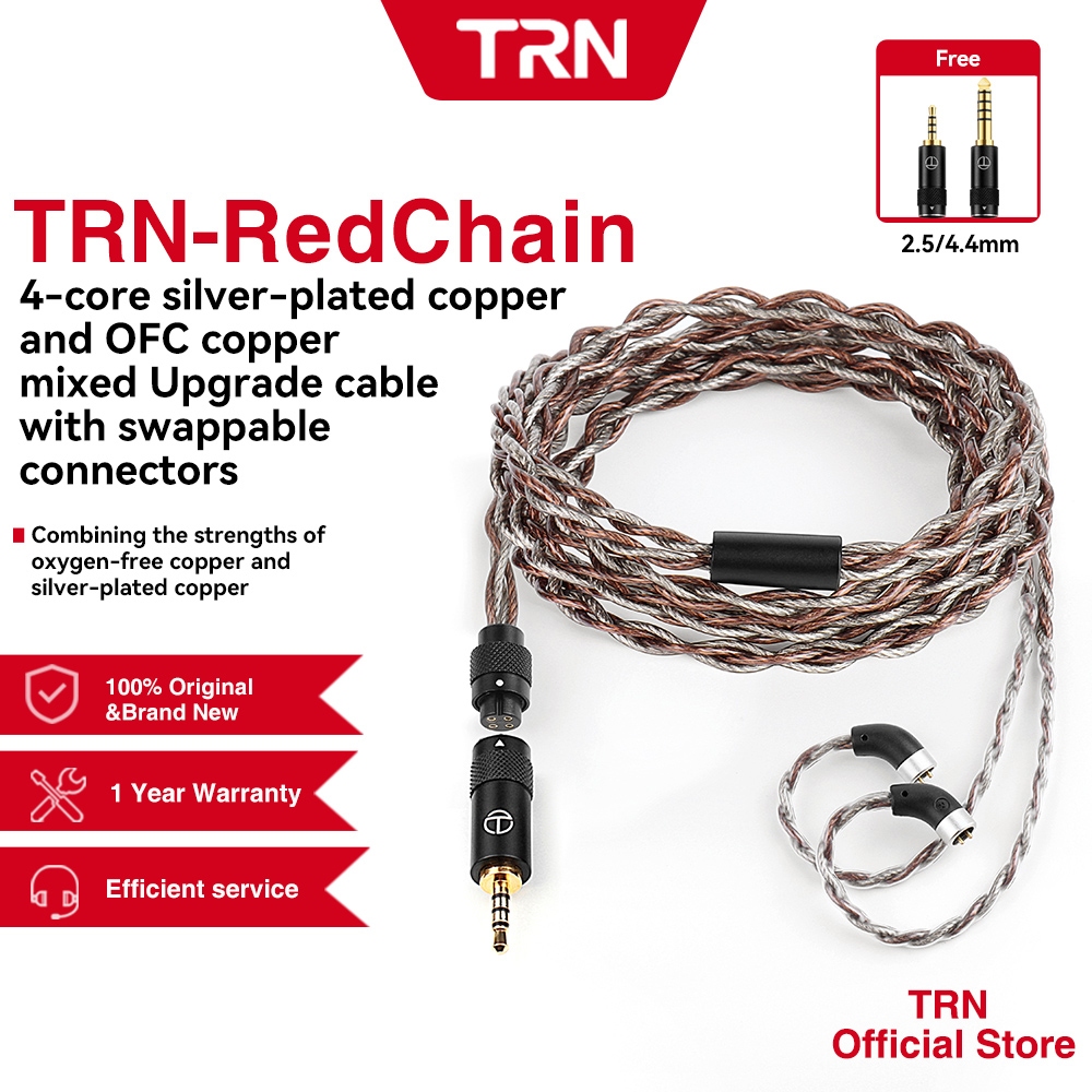 Trn RedChain Silver-Plated ทองแดงพร้อมไมโครโฟนอัพเกรดสายหูฟังสําหรับ TRN MT1 KZ ZSN Pro QKZ AK6 Pro
