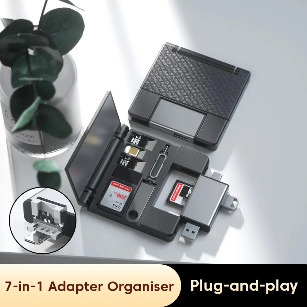 7-in-1 Multifunctional Card Reader กล่องเก็บ SD Card Micro SD Card Case อะแดปเตอร์ OTG USB2.0 Type-C อะแดปเตอร์กล่องเก็บการ์ด