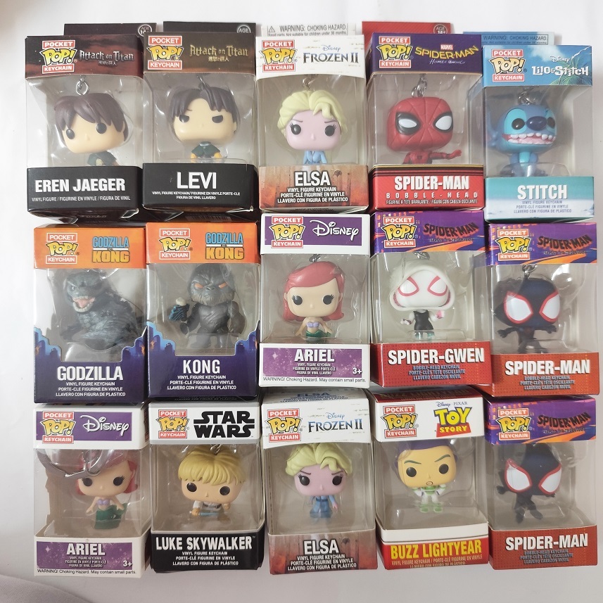 Funko POP Frozen Spiderman พวงกุญแจตัวเลขของเล่น Star Wars Mermaid Action ตุ๊กตาพวงกุญแจจี้