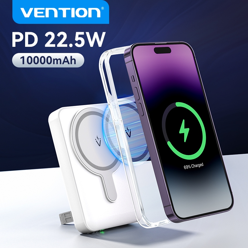 [โค้ดคุ้ม][สต็อก]Vention พาวเาอร์แบงค์ แม่เหล็กไร้สาย 10000mAh แบตสำรอง 22.5W ชาร์จเร็วพร้อม Snap แม่เหล็กอัตโนมัติ, พร้อมแท่นวาง,Type-C & Lightning, LED สําหรับ iPone16 พลังงานที่เหลือ