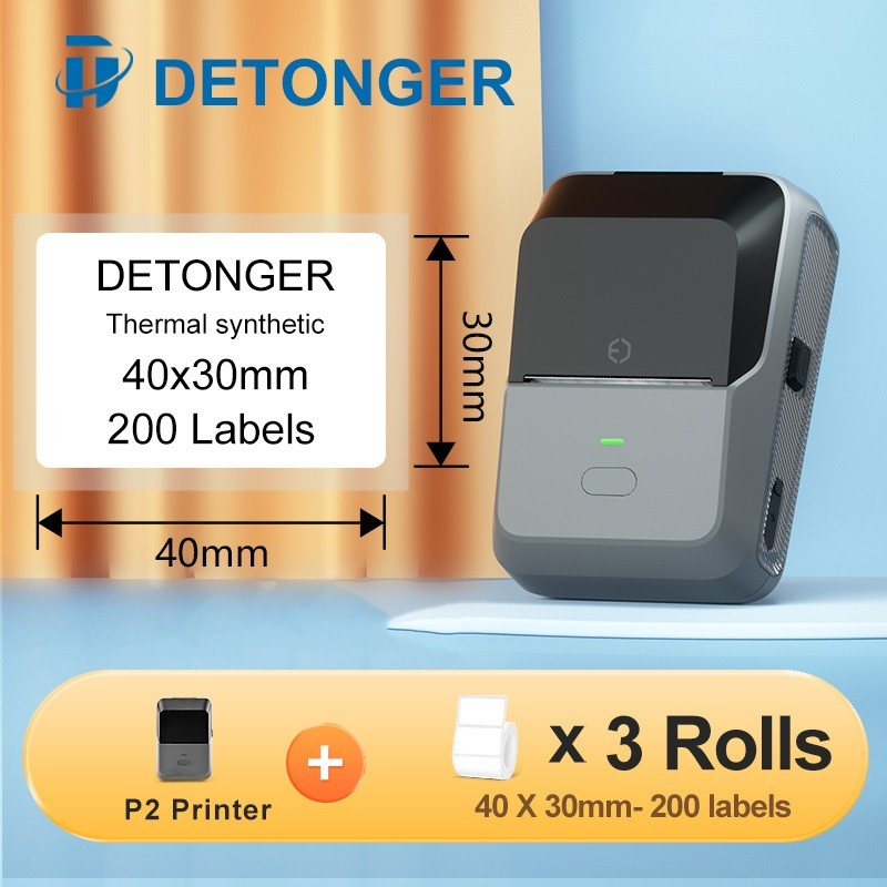 DETONGER P2 เครื่องพิมพ์ฉลากบลูทูธไร้สาย เครื่องจัดการสติกเกอร์ความร้อนไร้หมึก
