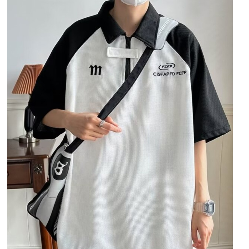 Proman [ 3 สี COD ]วาฟเฟิลด์ ยอดนิยม แฟชั่น พิมพ์ลาย การออกแบบ ปกพับ เสื้อเชิ้ตผู้ชาย M-3XL