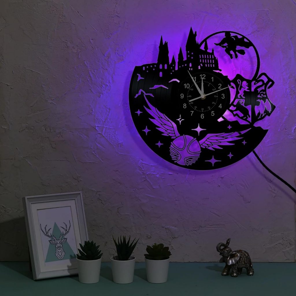 ของขวัญนาฬิกาแขวนบันทึกไวนิล Harry Potter พร้อมโคมไฟกลางคืน 7 สี Harry Potter Wall Decor Merch - รูปที่ 3