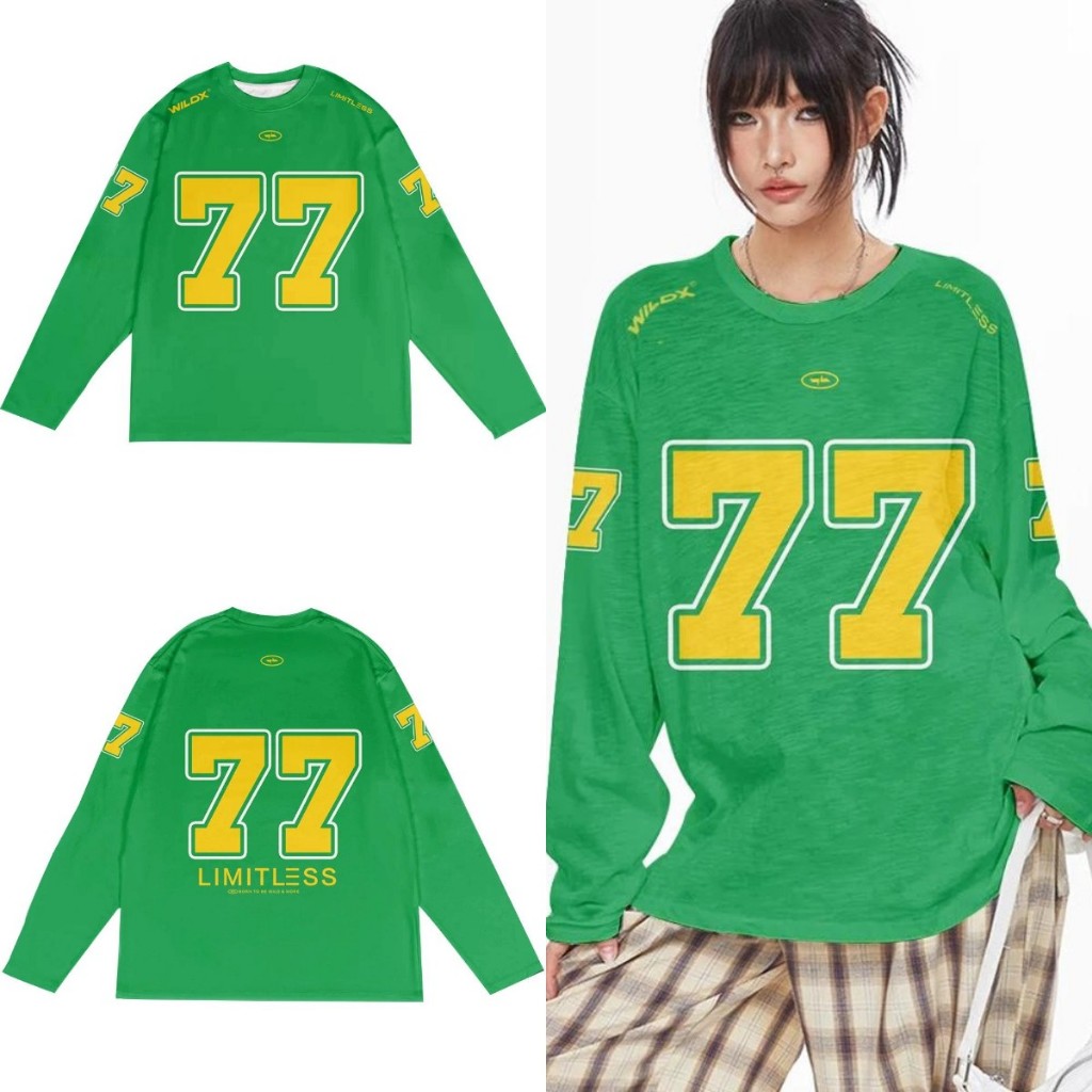 สไตล์เกาหลี เสื้อยืดแขนยาวกีฬาคอกลมหลวม Unisex Hottrend 2024 - No.77, No.21