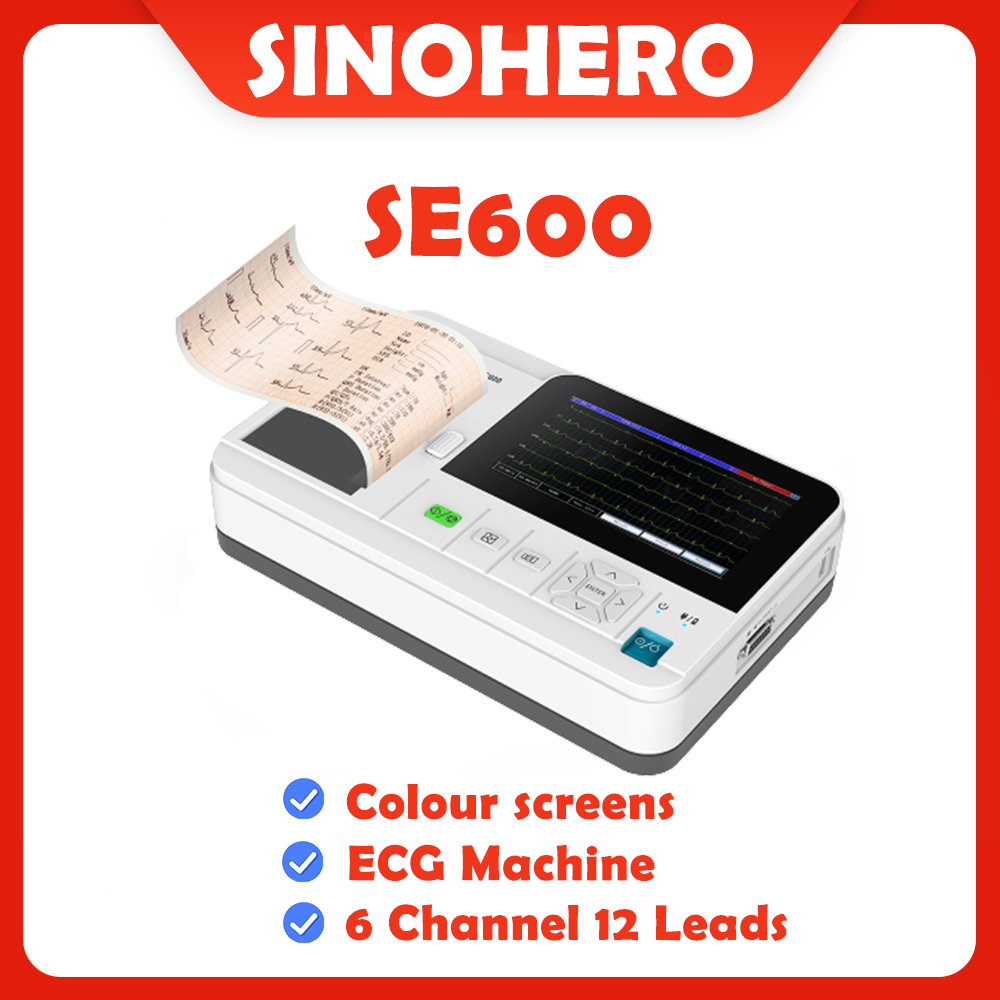 Se600 Digital Electrocardiograph 6 ช่อง 12 ตะกั่ว ECG เครื่อง 8 "หน้าจอสัมผัส EKG Cardiac Monitor + 