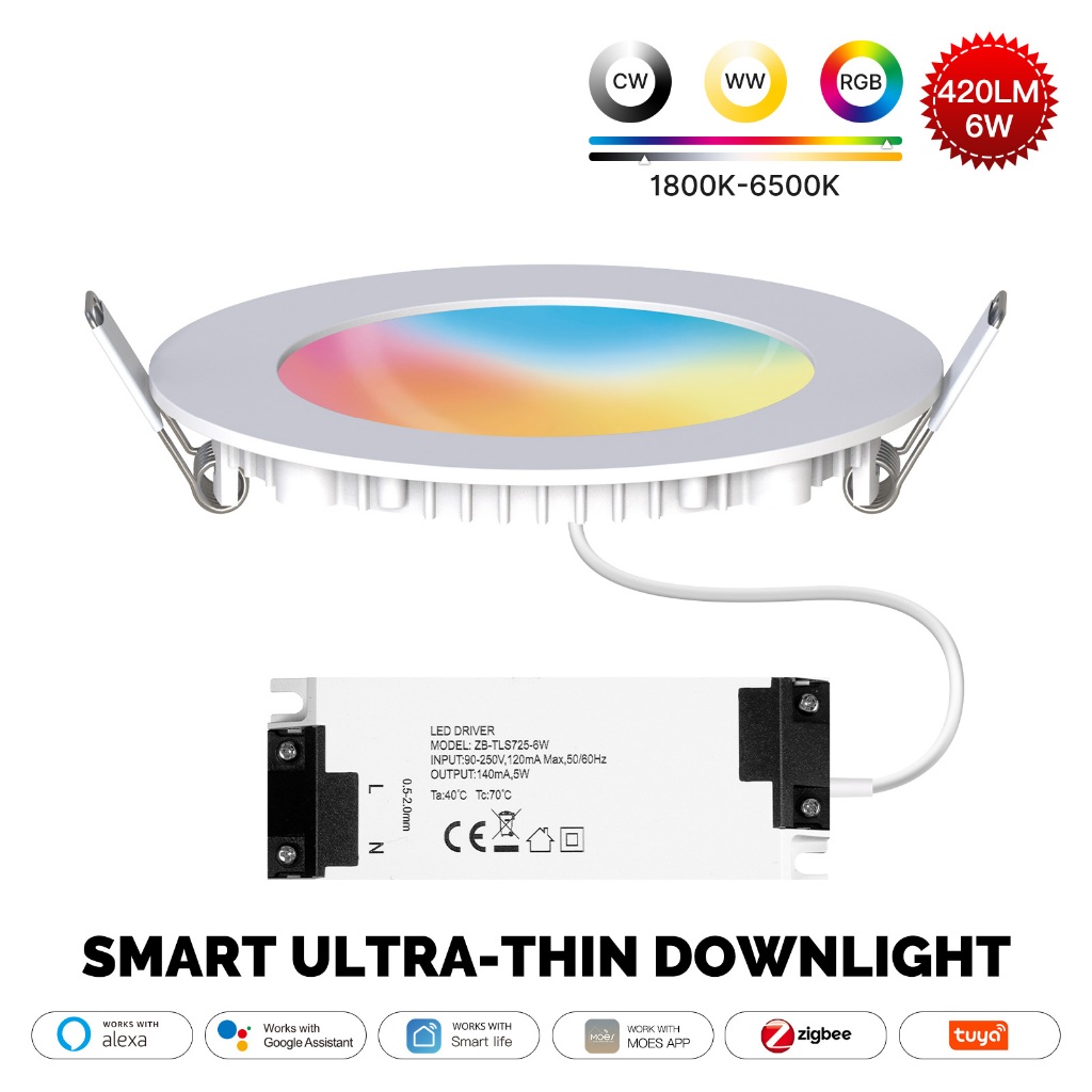 Zigbee ดาวน์ไลท์ Tuya บาง Dimming Spot โคมไฟ 6W RGB เปลี่ยน Warm Cool Light ทํางาน Alexa Google Home Smart Life ในงานปาร์ตี้