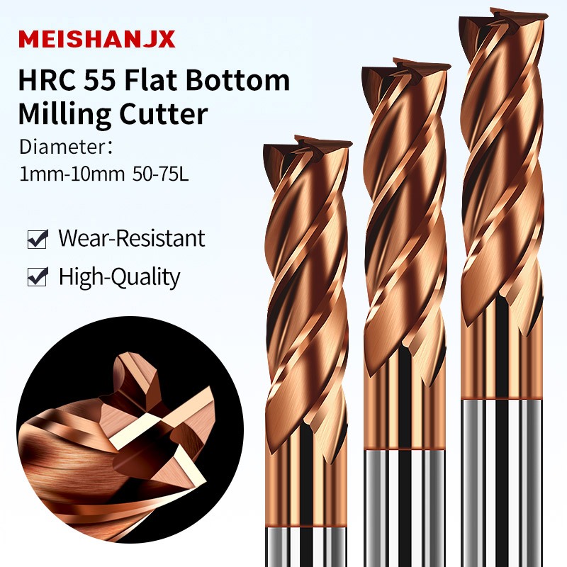 ดอกกัดเอ็นมิลคาร์ไบด์ 55HRC ขนาด 1-10 มม. 4 ฟัน สำหรับ CNC โลหะเหล็กทังสเตน ดอก end mill Carbide