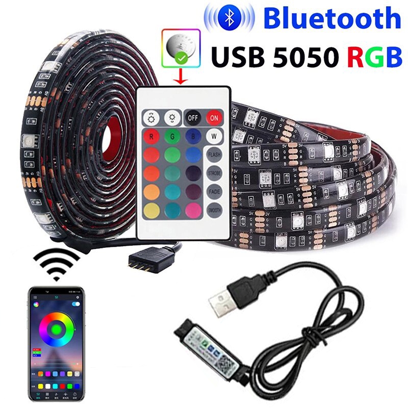 Ip65 บลูทูธไฟ LED Strip 5M RGB 5050 SMD ริบบิ้นยืดหยุ่นกันน้ํา RGB ไฟ LED USB 5V เทปไดโอดทีวี PC Backlights