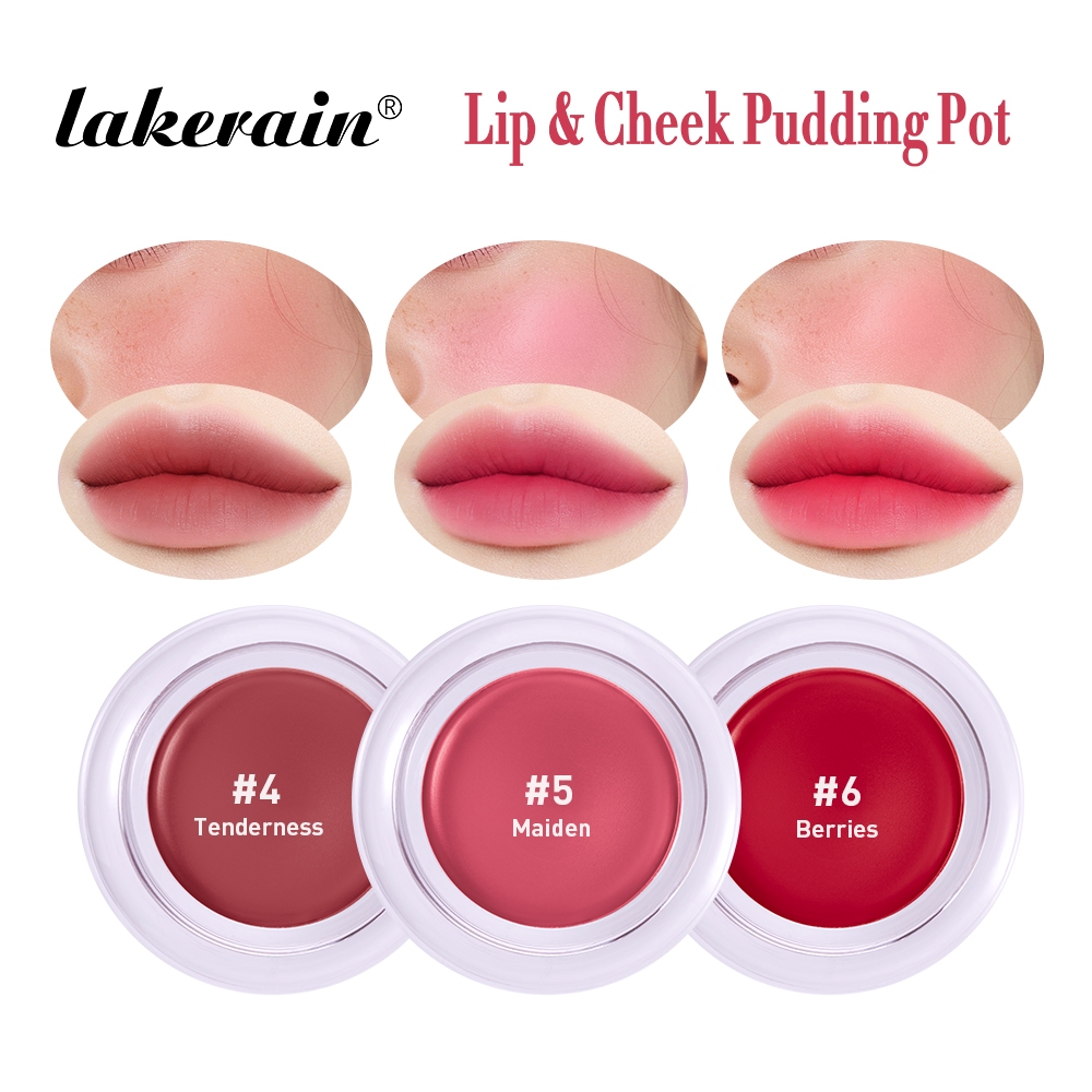 Lakerain Lip&Cheek Blurry Pudding Pot ,Matte Nude ลิปสติก Cheek Blush ครีม Pigment Paste กันน้ํา Long Lasting Multi-Use Soft Matte Finish