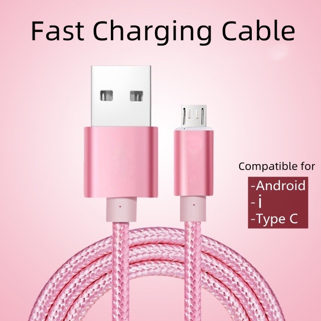 (COD)สายไฟ Android Micro USB Type C Nylon Braid Fast Charging Power Cable Data Line สําหรับโทรศัพท์ทุกรุ่น