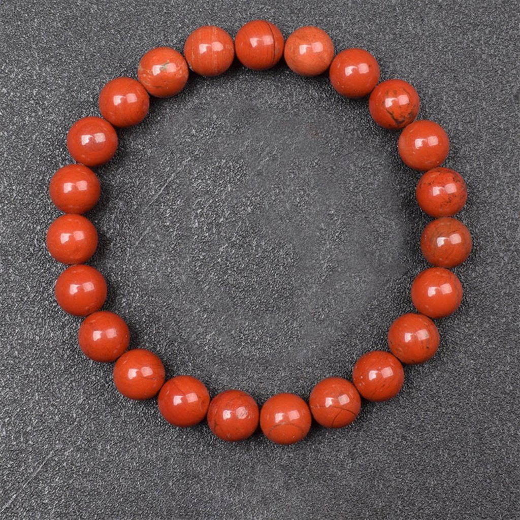 ธรรมชาติสีแดงแจสเปอร์ยืดรอบลูกปัดสร้อยข้อมือคริสตัลรักษาจักรพลังงานกําไลข้อมือโยคะสายรัดข้อมือผู้หญิงแฟชั่นเครื่องประดับ
