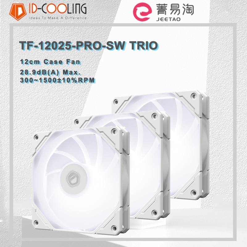 Id-cooling TF-12025-PRO-SW TRIO พัดลมเคสประสิทธิภาพสูง ความดันอากาศสูง เสียงรบกวนต่ํา & Big Airflow,