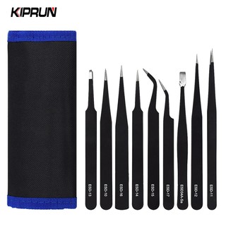 Kiprun 9PC Precision Tweezer Set, ESD Precision แหนบอุตสาหกรรม Antistatic แม่เหล็กแหนบชุดสําหรับ Electronics การประสาน