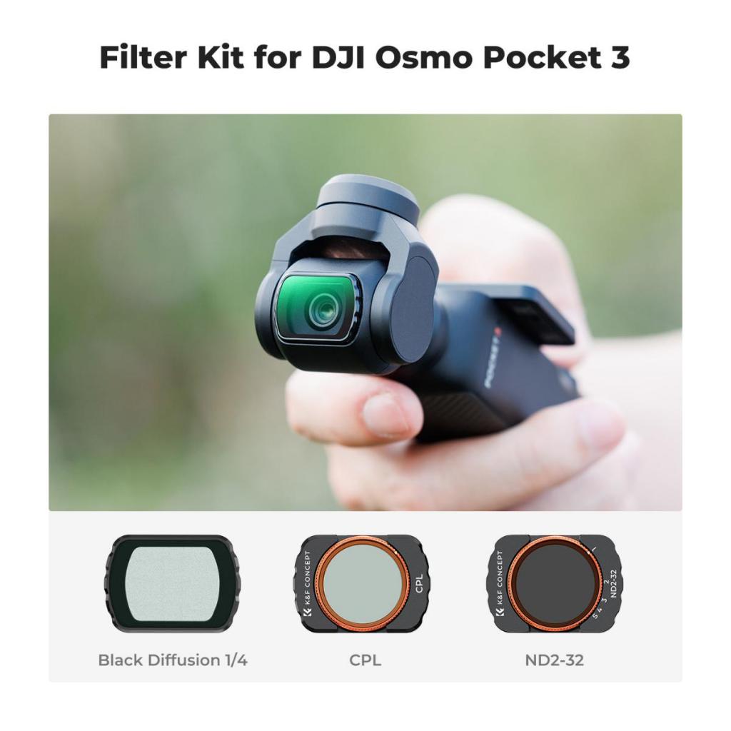 Magnetic CPL + Black Mist 1/4 + VND(1 ถึง 5 หยุด) ชุดกรองสําหรับ DJI Osmo Pocket 3,Multi-Coated/HD Optical Glass/Gimbal Compatible