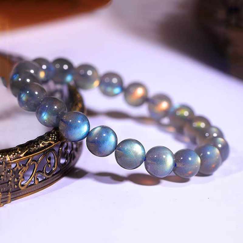 Labradorite สร้อยข้อมือหินลาบราโดไรต์แท้ อัญมณีมูนสโตน เครื่องประดับของขวัญสำหรับผู้หญิง