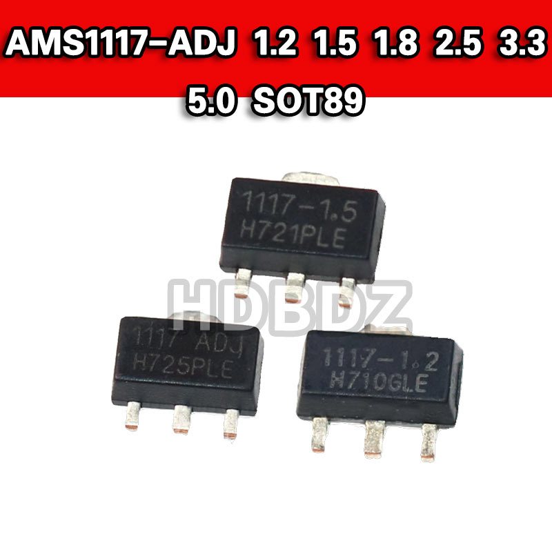 10-50pcs AMS1117-3.3V 1.2 1.5 1.8 2.5 3.3 5.0 ADJ SOT89 Linear แรงดันไฟฟ้าชิป IC SMD
