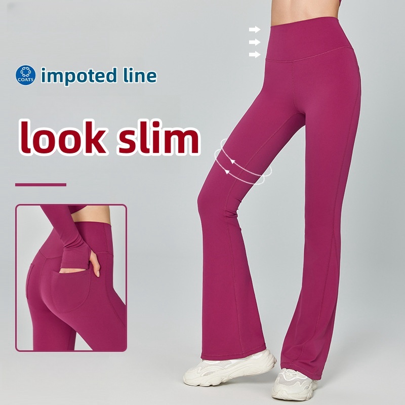 L.CIRCLE Yoga Sports Pants Leggings Flared Pants High เอว Back Pockets
