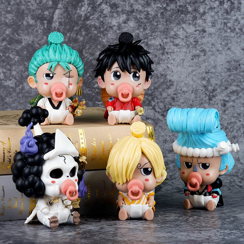 1 ชิ้น 10-12 ซม.One Piece อะนิเมะเด็กจุกนม Luffy Brook Sanji Franky Zoro รุ่น Q PVC Action Figures ตุ๊กตาของเล่นของขวัญ