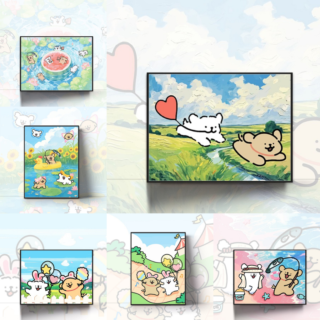 【ORFON】 20×30cm/30×40cm ระบายสีตามตัวเลข/ลูกสุนัขสาย/ภาพระบายสี/ระบายสีตามตัวเลข Diy / ของขวัญ / ศิลปะตกแต่งห้องนั่งเล่น