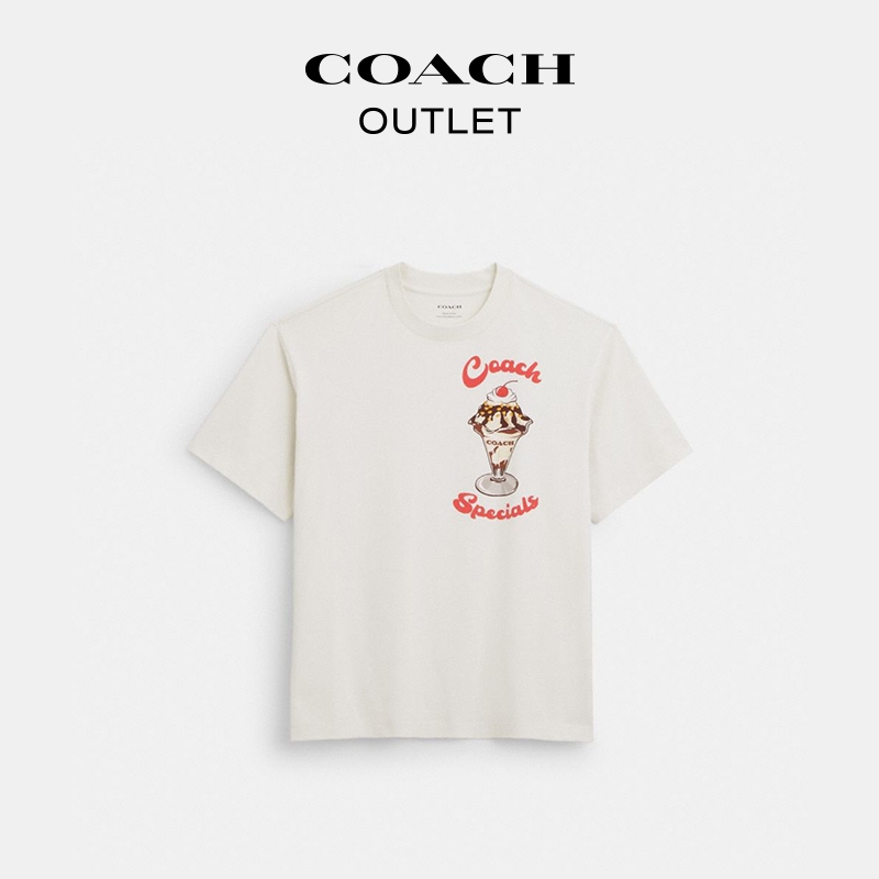 Coach Mens BOARDWALK SUNDAE เสื้อยืดแขนสั้นผ้าฝ้ายแท้