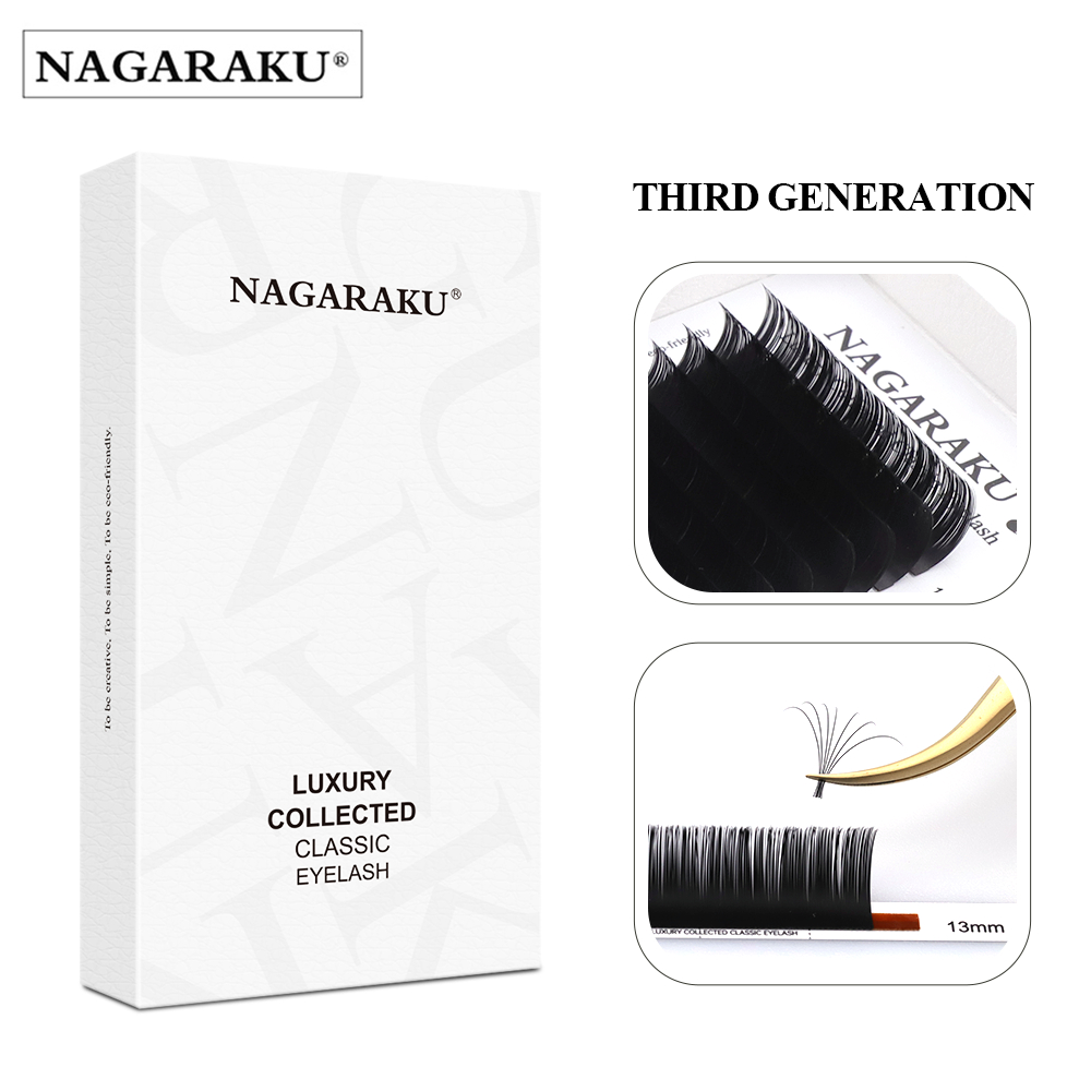 Nagaraku หรูหรารวบรวมคลาสสิก Eyelash Extension ธรรมชาตินุ่มส่วนบุคคล 16 แถวหนาแน่น Matte สีดํา Hand Made Eyelashes