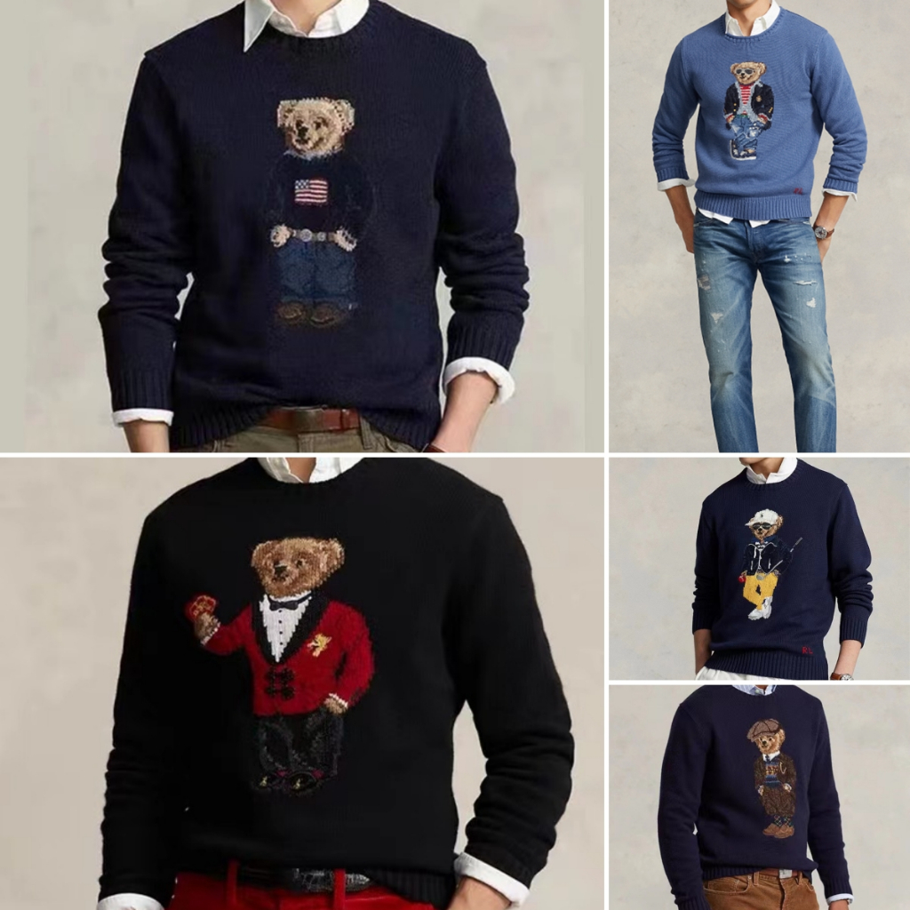 ราล์ฟลอเรนส์ ผู้ชายเสื้อกันหนาว ร.ล หมีสบายๆฤดูหนาวเสื้อผ้าแฟชั่นแขนยาวถักเสื้อสวมหัวเสื้อกันหนาวผ้าฝ้าย2022มาใหม่สตรีทแวร์