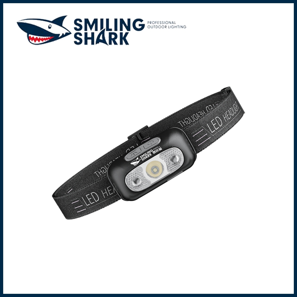 Smiling Shark TD0140 ไฟหน้า Super Bright LEDไฟหน้าเซ็นเซอร์น้ําหนักเบาUSBRechargeableไฟตกปลากันน้ําทุกวันโคมไฟทํางานกลางแจ้ง,ตั้งแคมป์,ตกปลา,